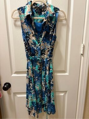 Banana Republic Blue & Teal Floral Sleeveless Shirt Dress